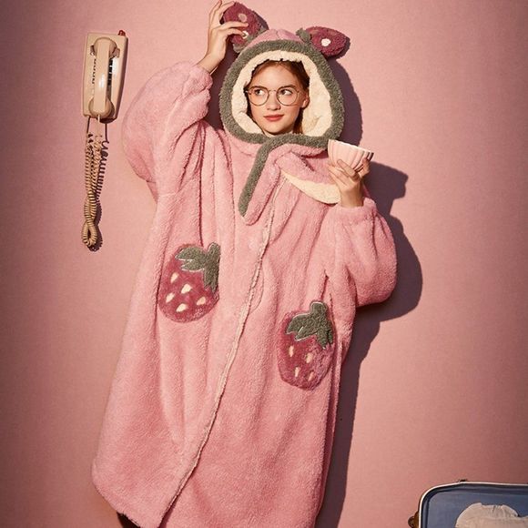 Snuggle Cute Strawberry Plush Onesie | Pajama - Picture 1 of 5
